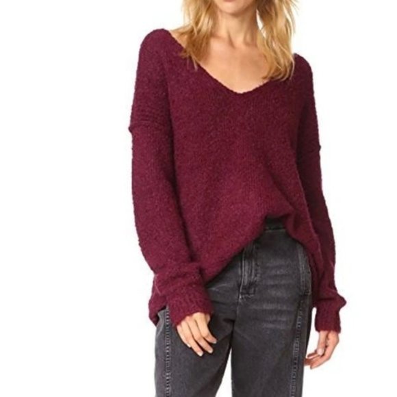 Free People Sweaters - Free People NWT Lofty V-Neck Sweater Wine Alpaca Blend Super Soft Boho Oversized